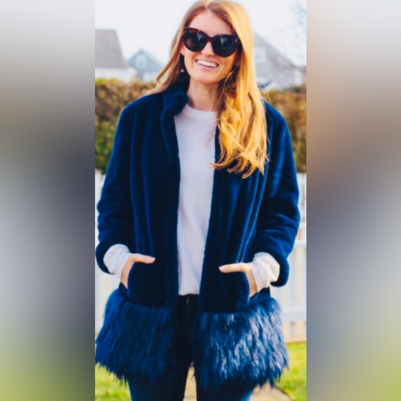 Tyler Boe designer Stylish Blue Faux‎ Fur Coat extra small originally $860 - Picture 1 of 10